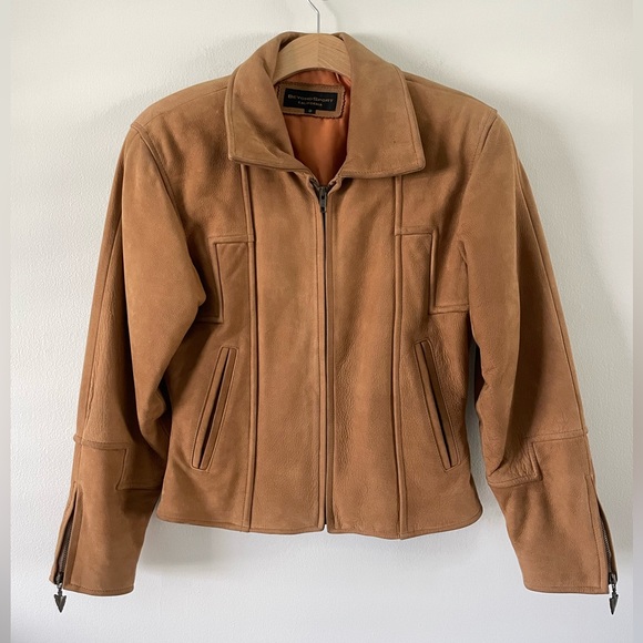 Vintage Jackets & Blazers - Vintage 80s/90s BEYOND Tan Leather Suede Jacket Womens USA Biker